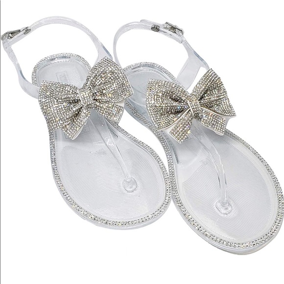 NEW Clear Color Jelly Sandals with Rhinestone Bow! - Picture 2 of 3